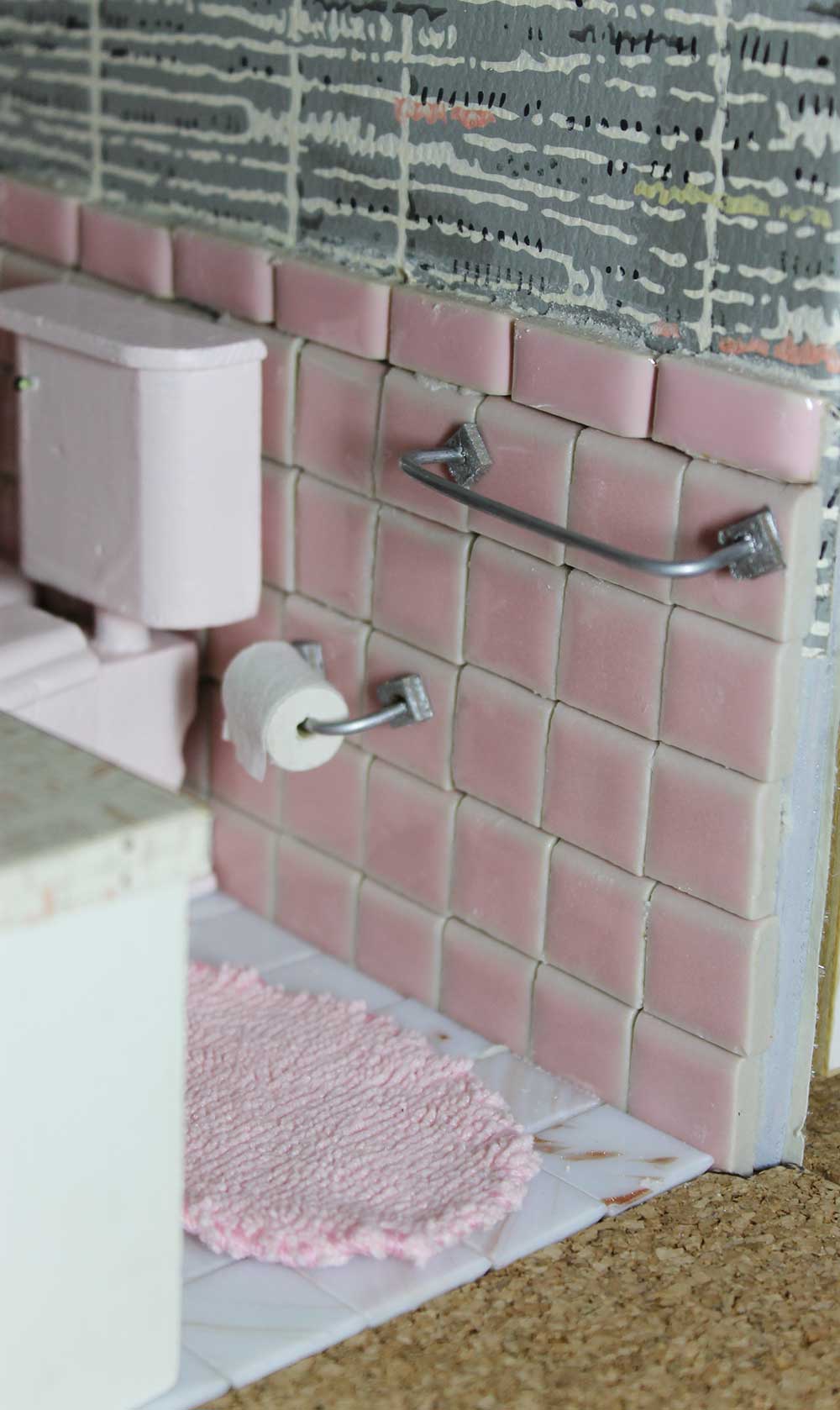 Dolls House Wallpaper 1/12th scale Bathroom Pink Tiles Quality Satin Paper  #13T 
