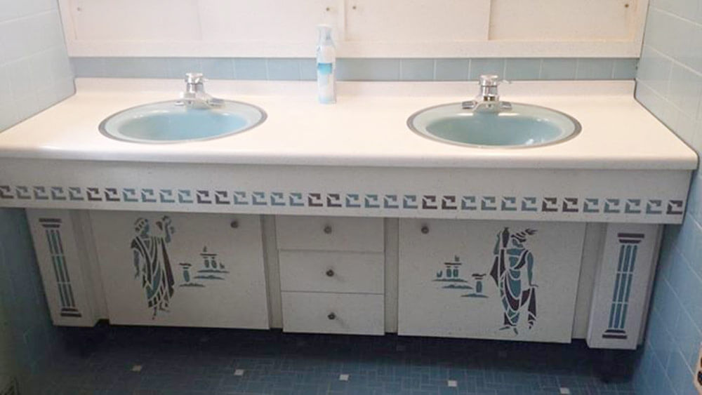 A 1952 Bathroom Vanity With An Inlaid, Formica Bathroom Vanity