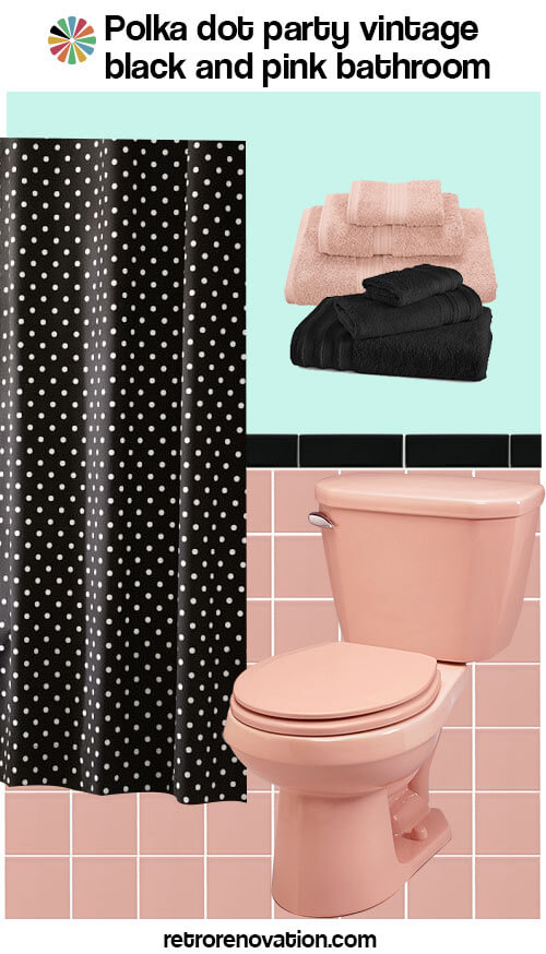 vintage pink and black bathroom