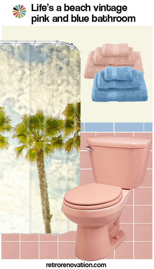 vintage pink and blue bathroom
