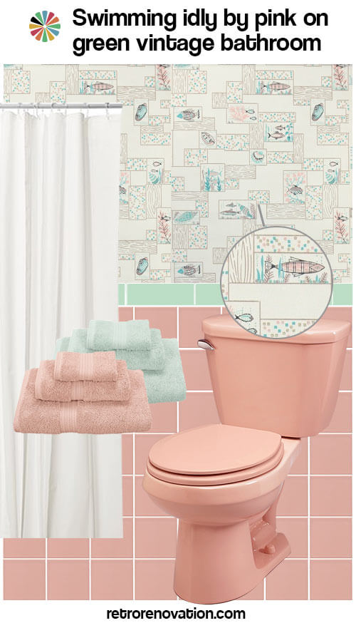 vintage pink and green bathroom