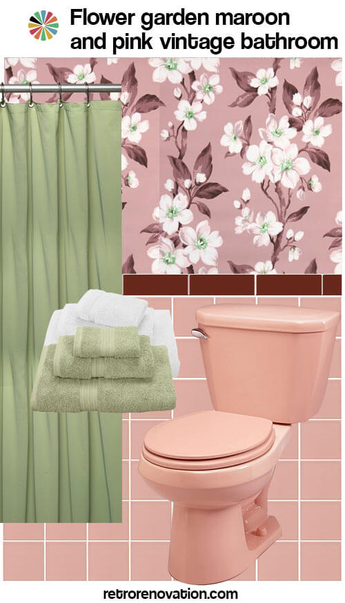 vintage maroon and pink bathroom