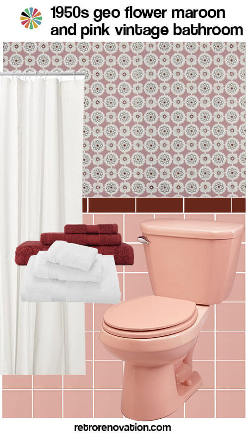vintage maroon and pink bathroom