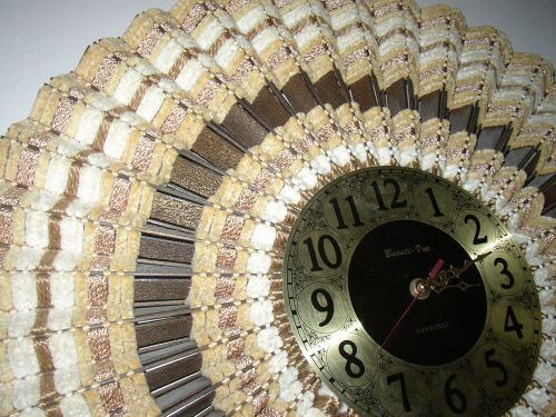 retro woven wood sunburst clock