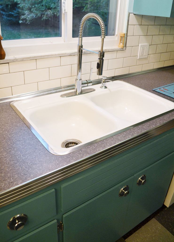 kitchen counter top with metal edge