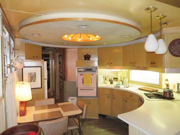 round kitchen in vintage Spartan Trailer