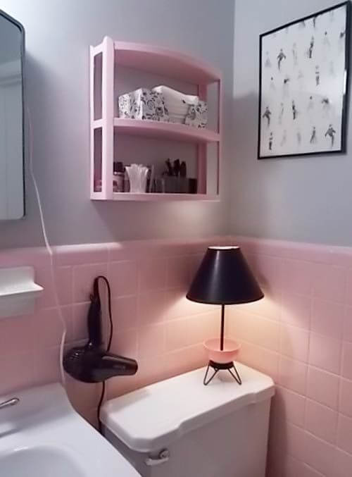 pink and grey vintage bathroom