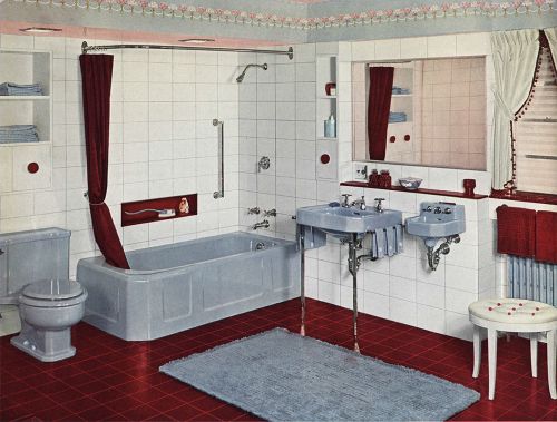 vintage blue bathroom