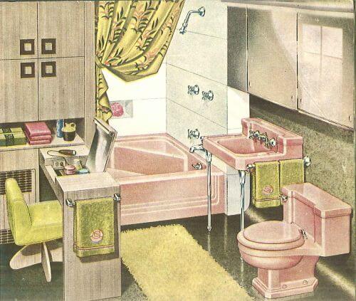 vintage pink bathroom 1950s