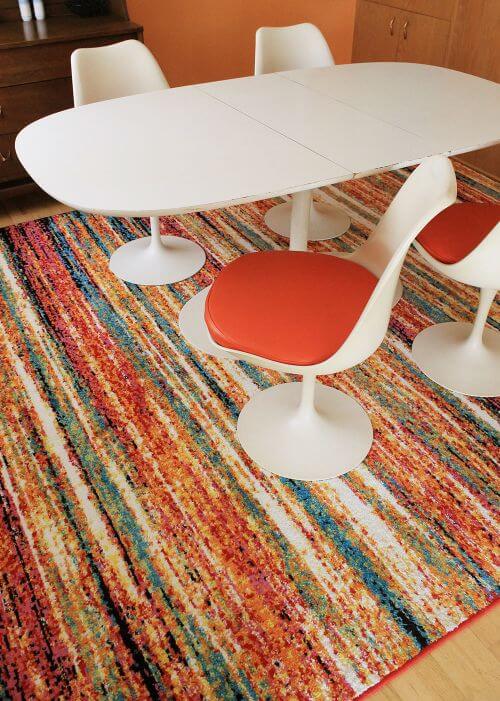 colorful rug dining room