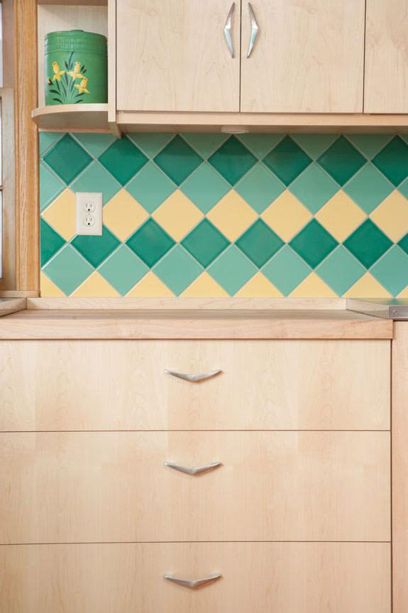 A Colorful Midcentury Kitchen Remodel, Retro Kitchen Tile Backsplash