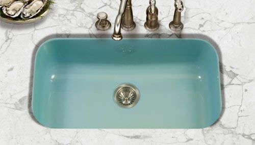 blue porcelain kitchen sink