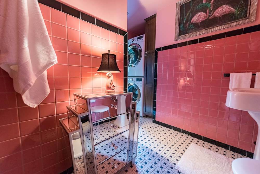 pink and black bathroom remodel 