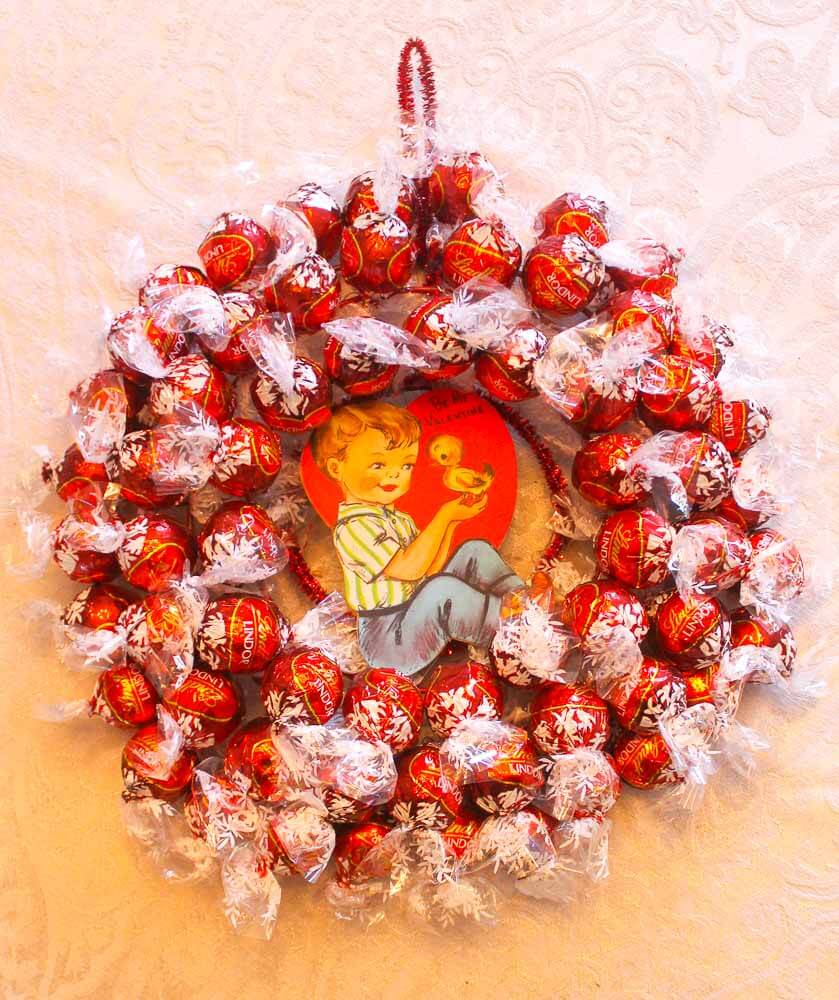 lindt chocolate wreath with valentine in the center