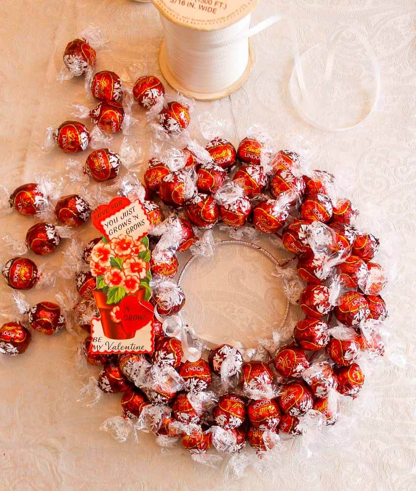 valentines wreath made form lindt chocolate