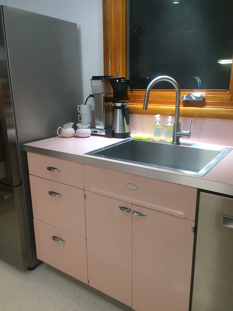 pink lyon steel kitchen cabinets