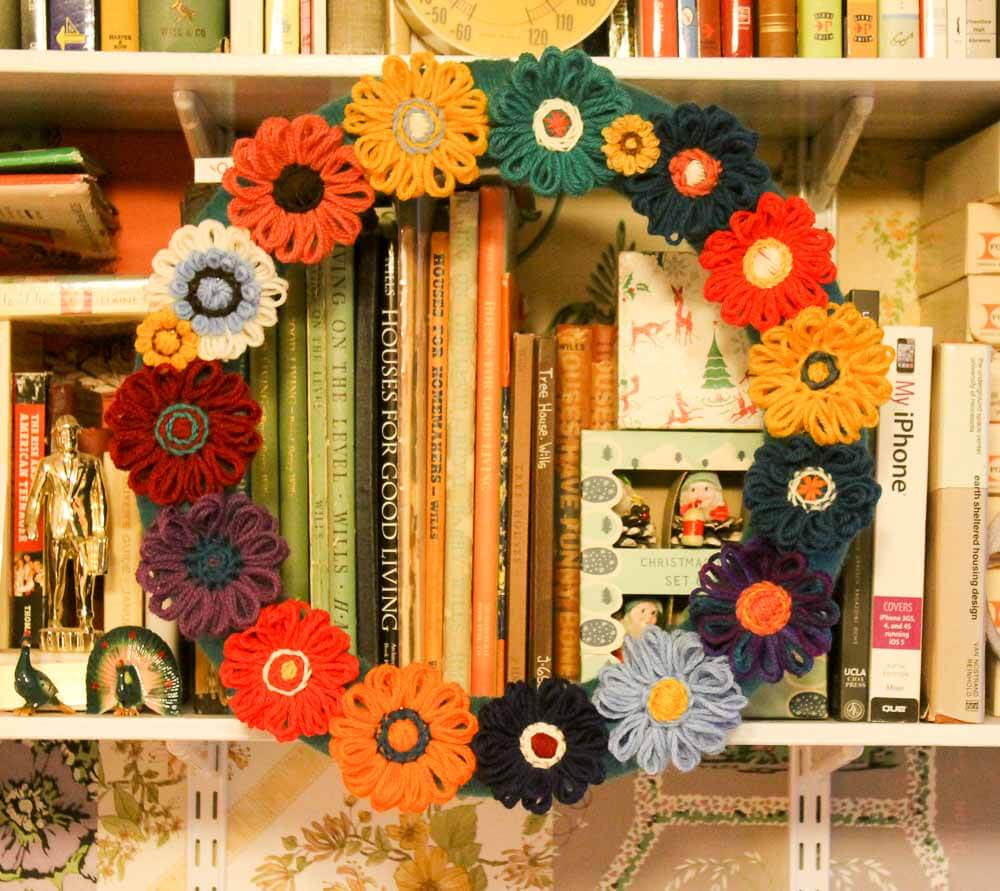 wreath made with bucilla flower loom
