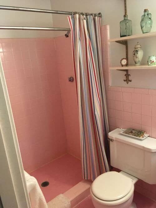 an original vintage pink tile bathroom 