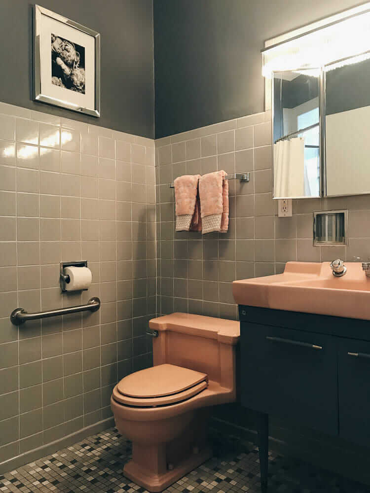 gray tile vintage bathroom 