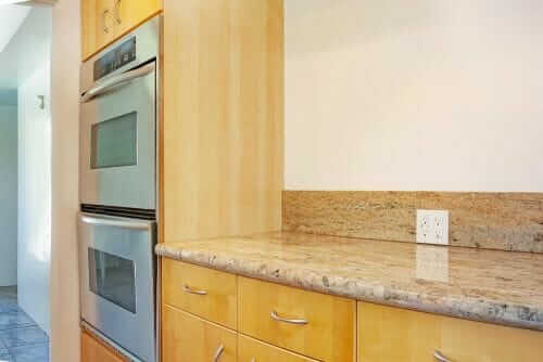 granite countertop in midcentury kitchen