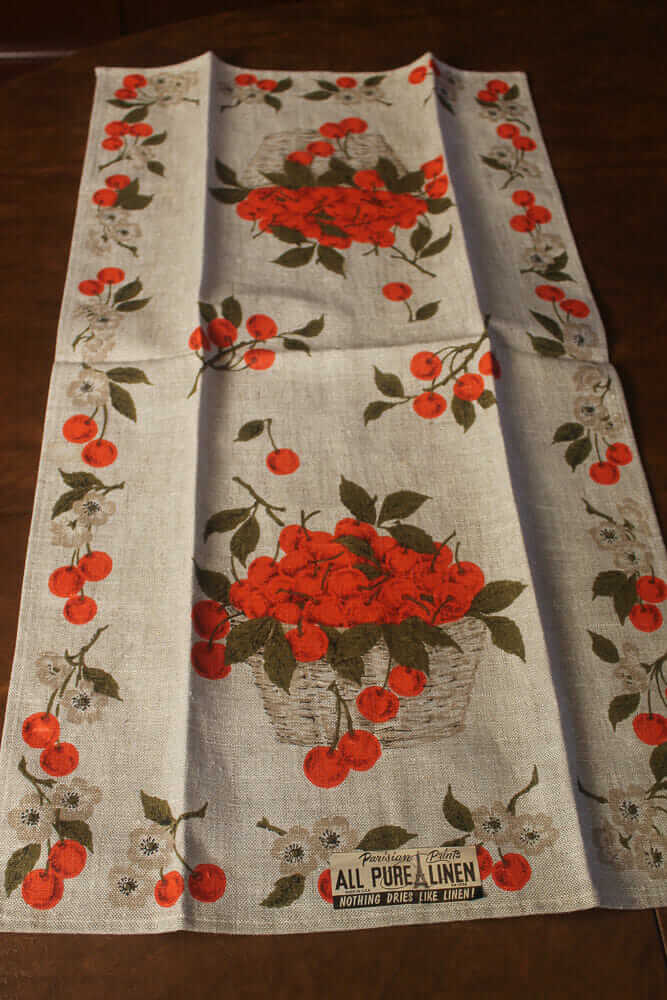 Vintage Linen Kitchen TOWELING TOWEL FABRIC Red Roosters Flowers UNUSED Martex 