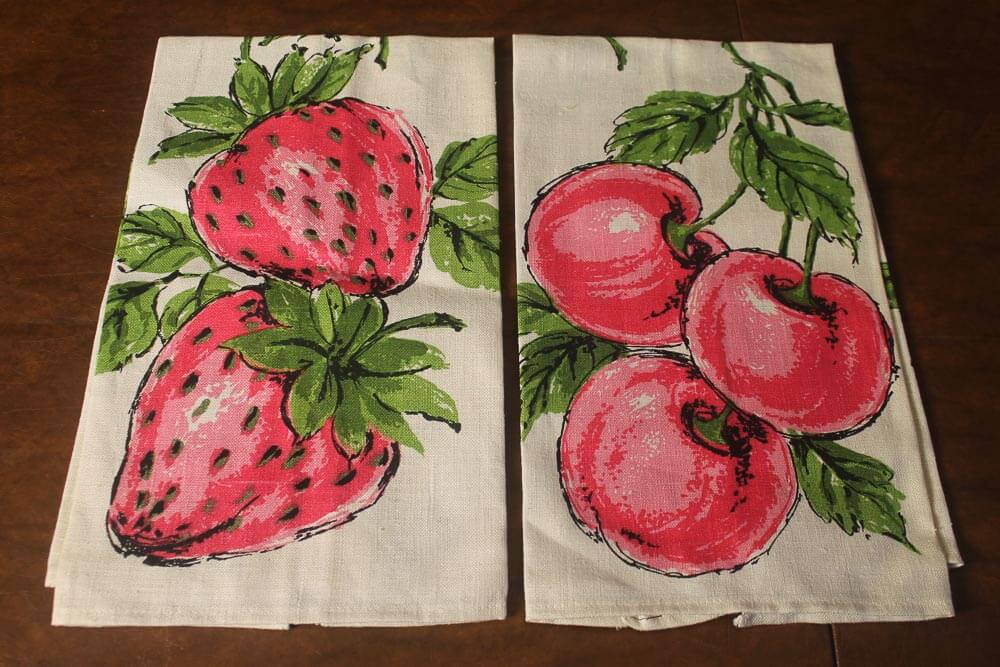 strawberry and cherry tea towels