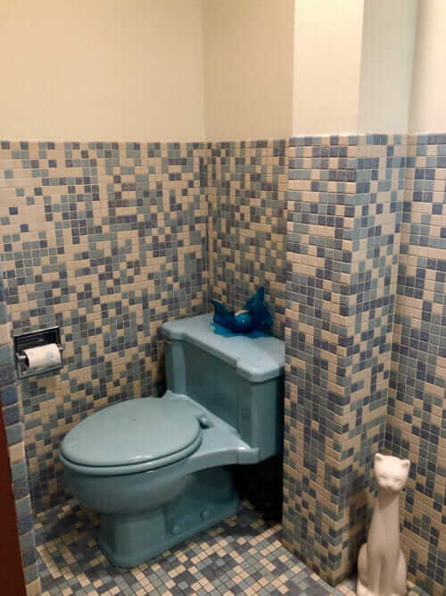 Mosaic bathroom tiles - 3 unique designs in Kim's 1962 house