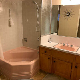 1964 cinderella bath tub pink with gray pomona tile