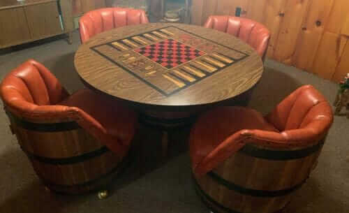 whiskey barrel card table
