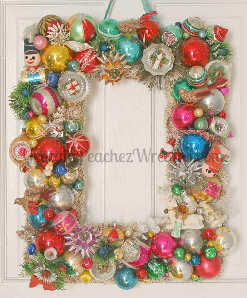 Rectangular Christmas ornament wreath made by Georgia Peachez