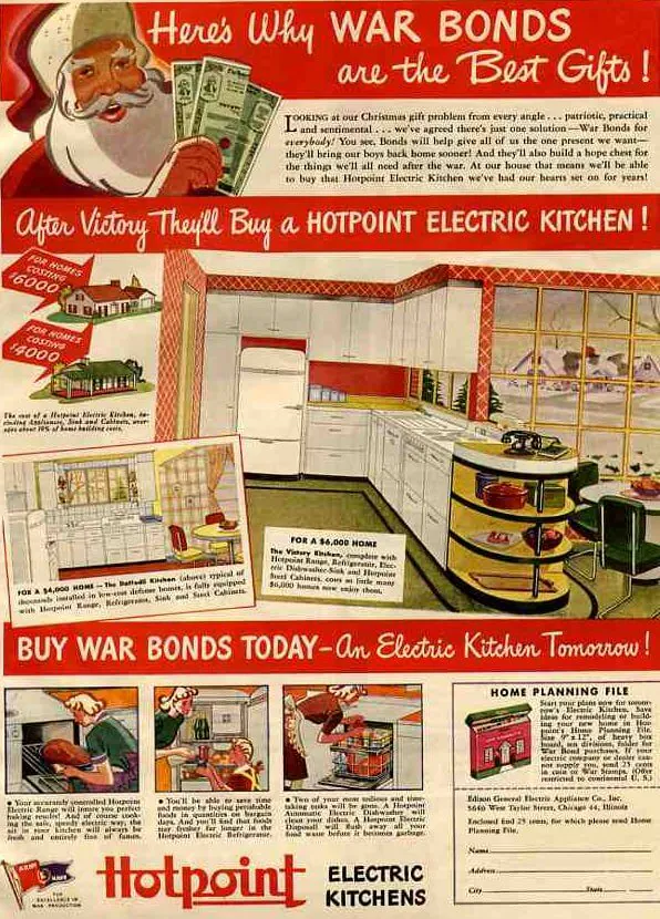 ad to buy world war II war bonds featuring santa