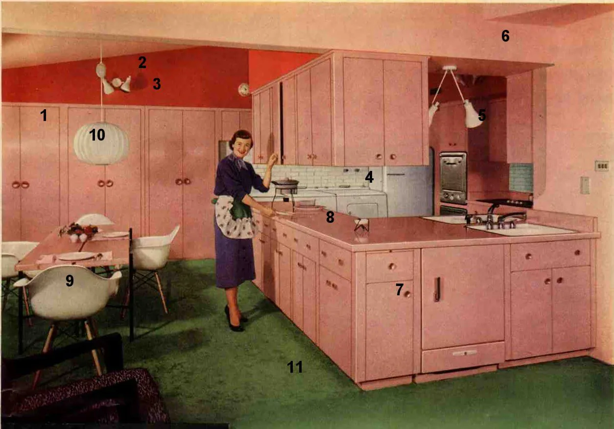 pink formica kitchen from 1953