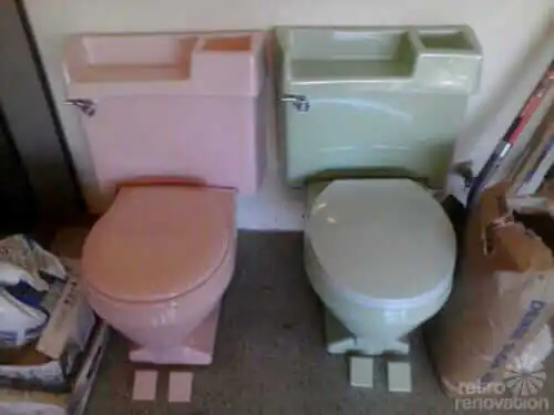toilet with a planter or cubby top