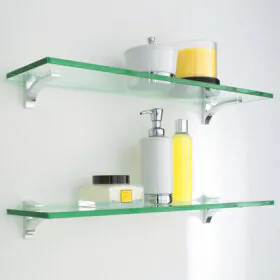 glass bathroom wall shelves from container store