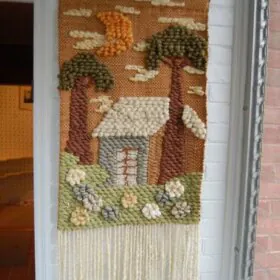 1970s wall hanging made from yarn