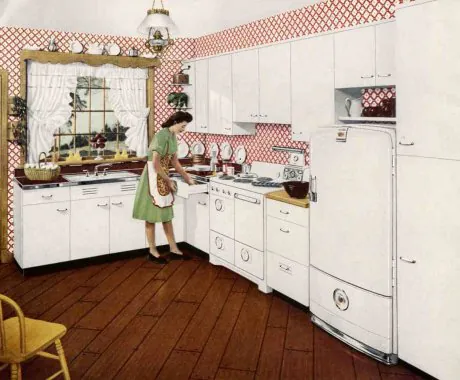 sanitary 1940s kitchen design in a st. charles steel kitchen