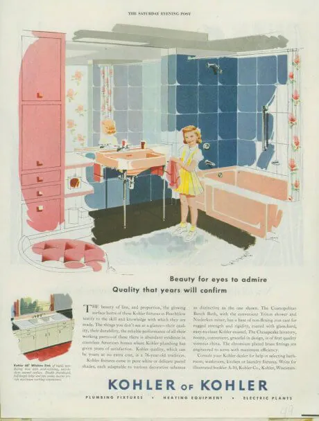 innocent 1940s colors in a vintage kohler bathroom 