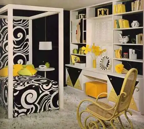 1967-dramatic-yellow-white-black-bedroom