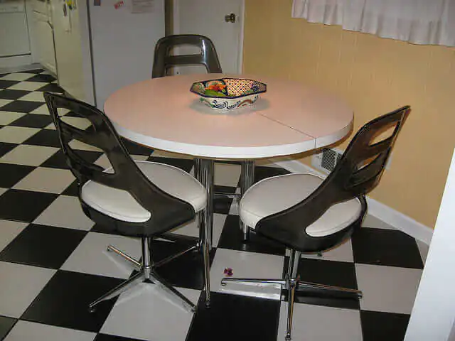 black and white ceramic tile checkerboard floor