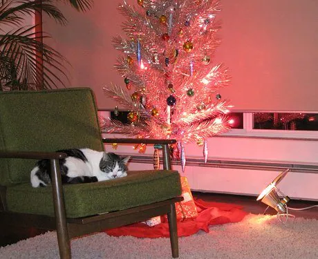 aluminum-christmas-tree-with-elvis-the-cat aluminum christmas tree and color wheel