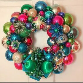 christmas wreath made out of vintage ornaments by georgia peachez