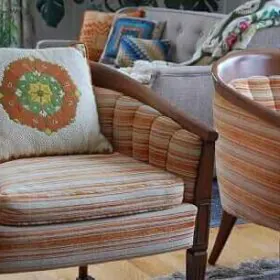 orange chairs orange and gren bargello pillos