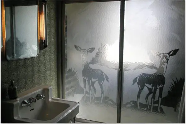shower door with deer