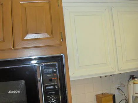 connies kitchen in the process of repainting with rustoleum cabinet transformations