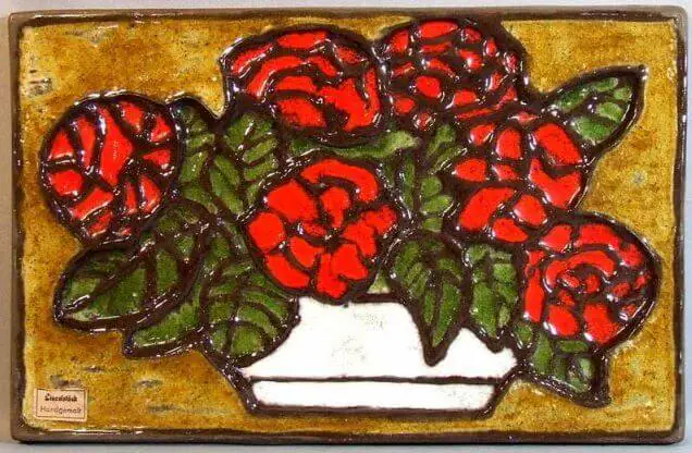 mid century modern tile red geraniums
