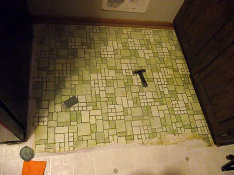 tile covering original vinyl flooring
