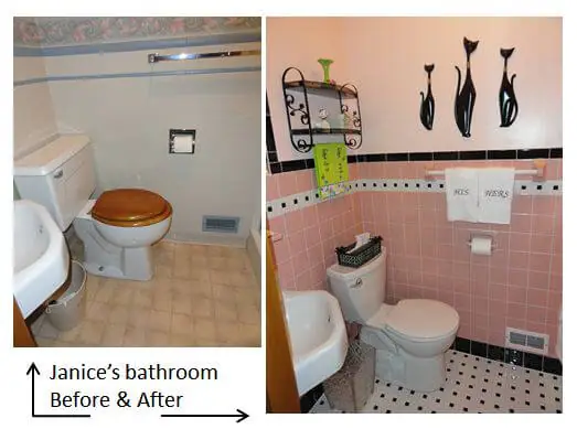 pink bathroom before and after