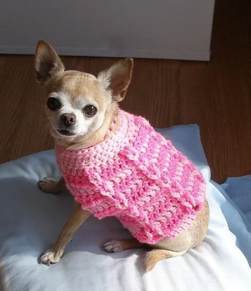 dog-sweater-pink crochet dog sweater