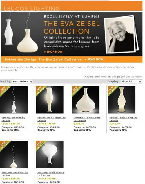 eva zeisel lighting by lumens