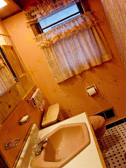 pink stencil bathroom